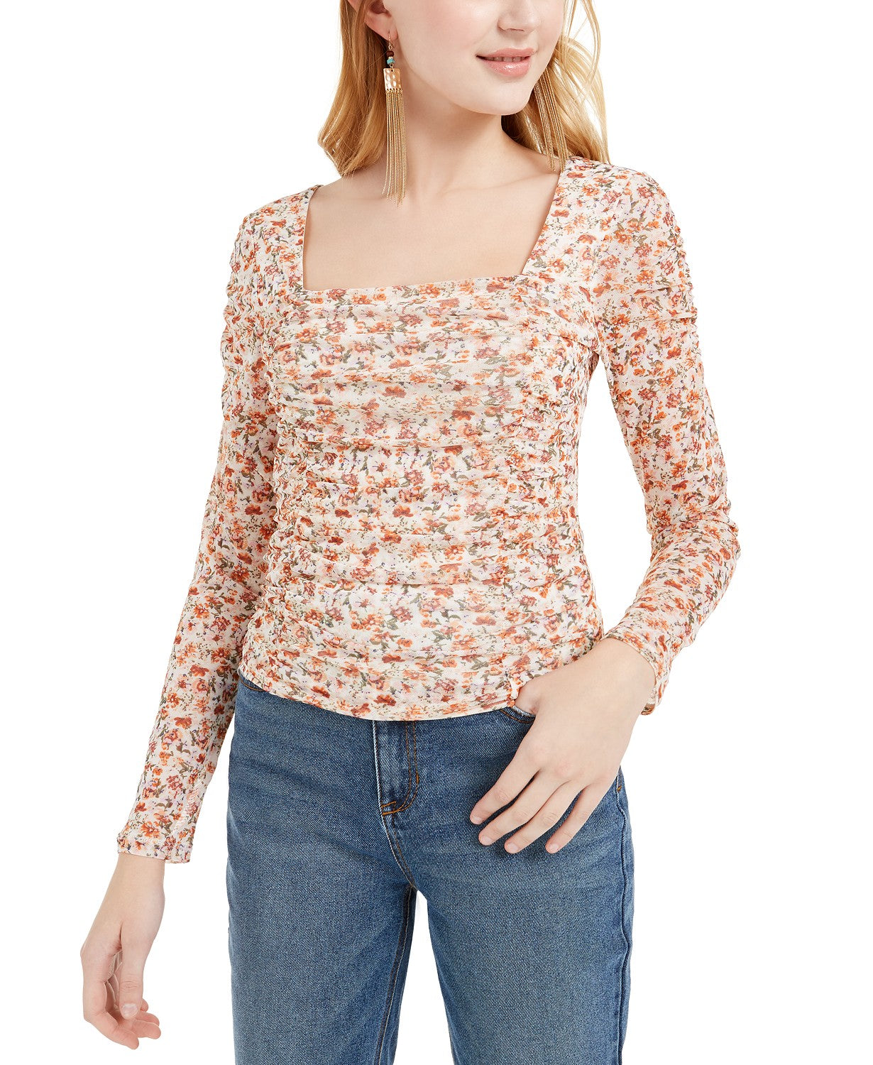 Blusa de malha franzida Crave Fame Juniors, combinação marfim, tamanho extra grande