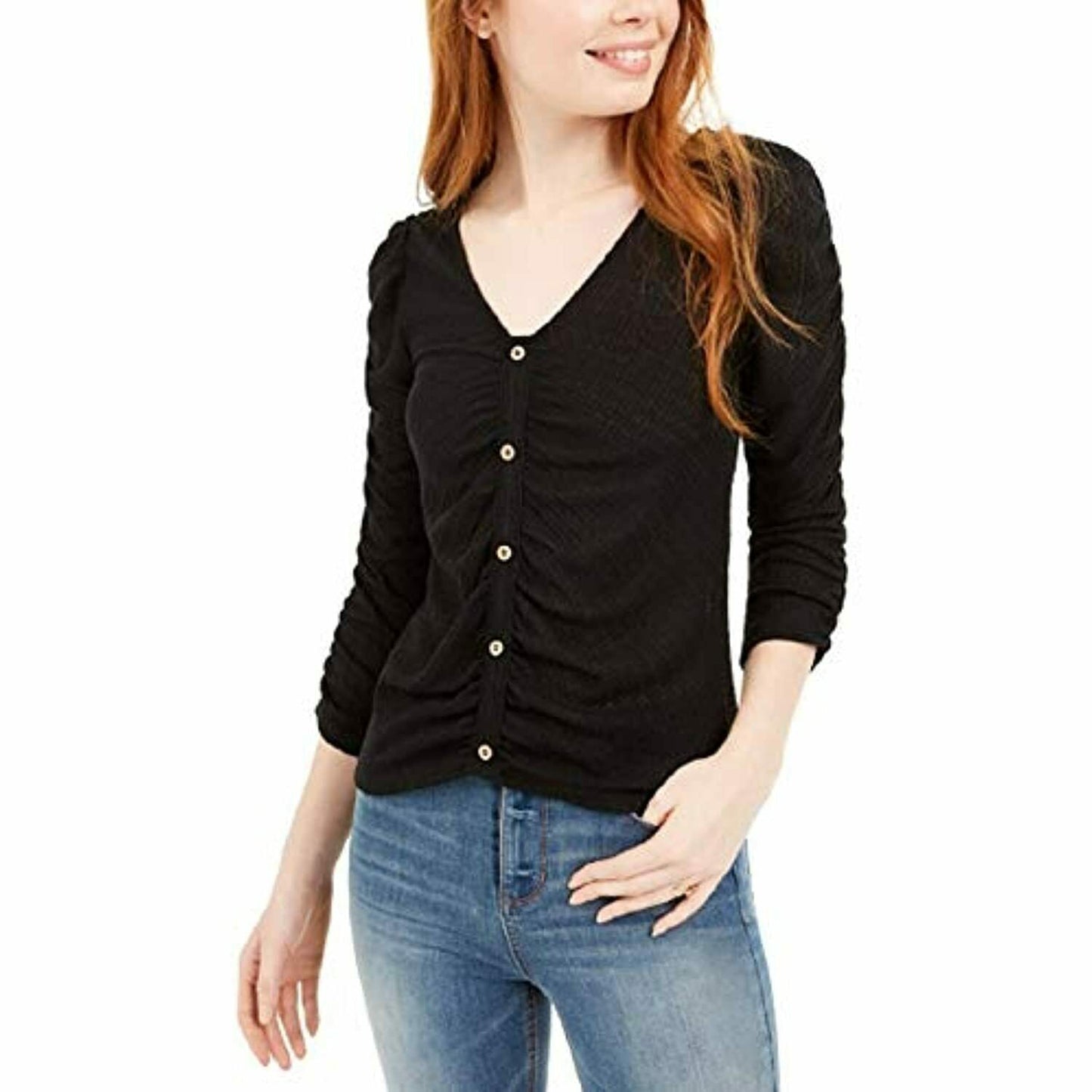 Blusa texturizada franzida Crave Fame Juniors, preta, tamanho médio