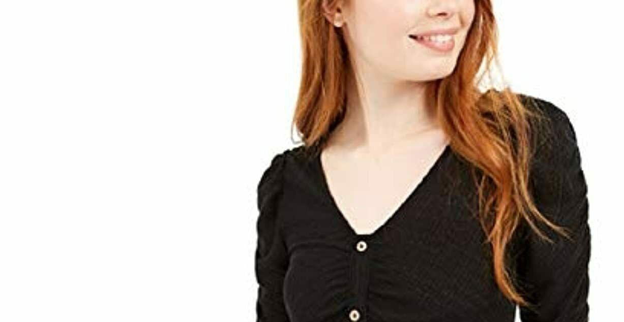 Blusa texturizada franzida Crave Fame Juniors, preta, tamanho médio