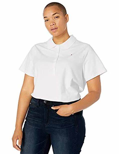 Camisa polo feminina Tommy Hilfiger Core, branca, tamanho extra grande
