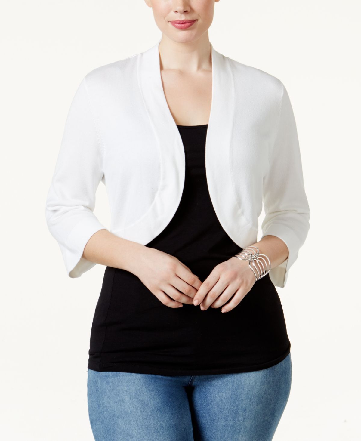Cardigan Bolero Feminino Jessica Howard Branco Tamanho Grande