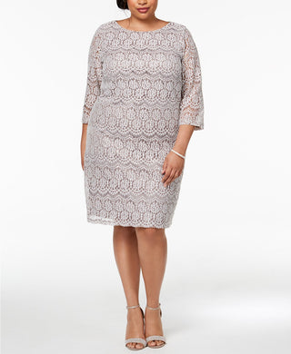 Vestido de renda com lantejoulas plus size Jessica Howard feminino, bege escuro, tamanho 20