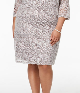 Vestido de renda com lantejoulas plus size Jessica Howard feminino, bege escuro, tamanho 20