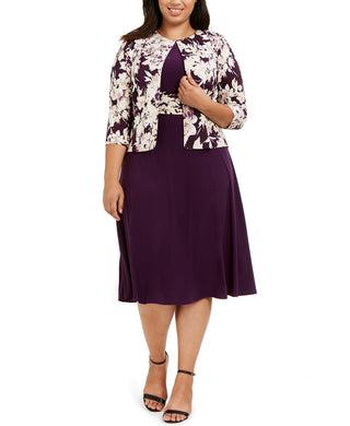 Vestido plus size com cintura franzida e jaqueta com estampa floral Jessica Howard feminino, roxo, tamanho 14