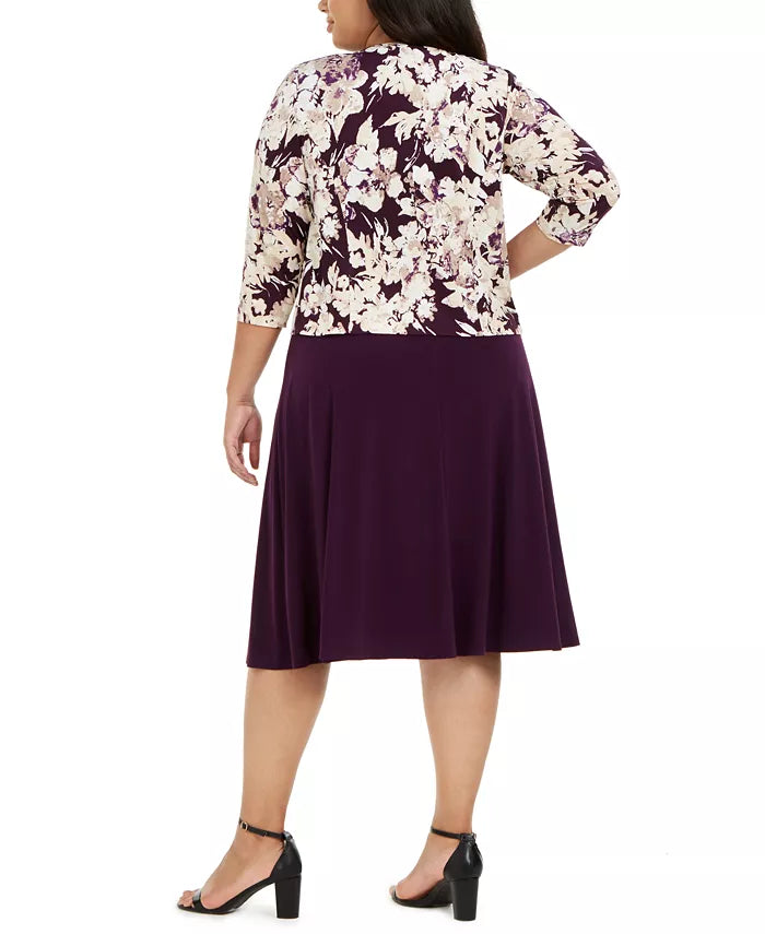 Vestido plus size com cintura franzida e jaqueta com estampa floral Jessica Howard feminino, roxo, tamanho 14