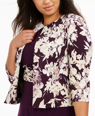 Vestido plus size com cintura franzida e jaqueta com estampa floral Jessica Howard feminino, roxo, tamanho 14