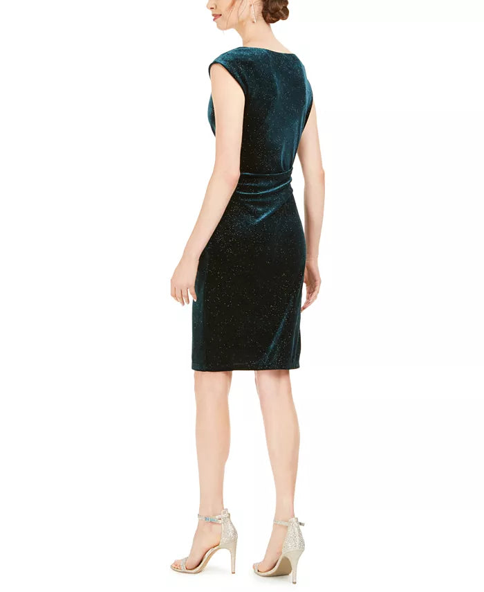 Vestido justo com decote em V e glitter em veludo, tamanho 12, da Jessica Howard, feminino