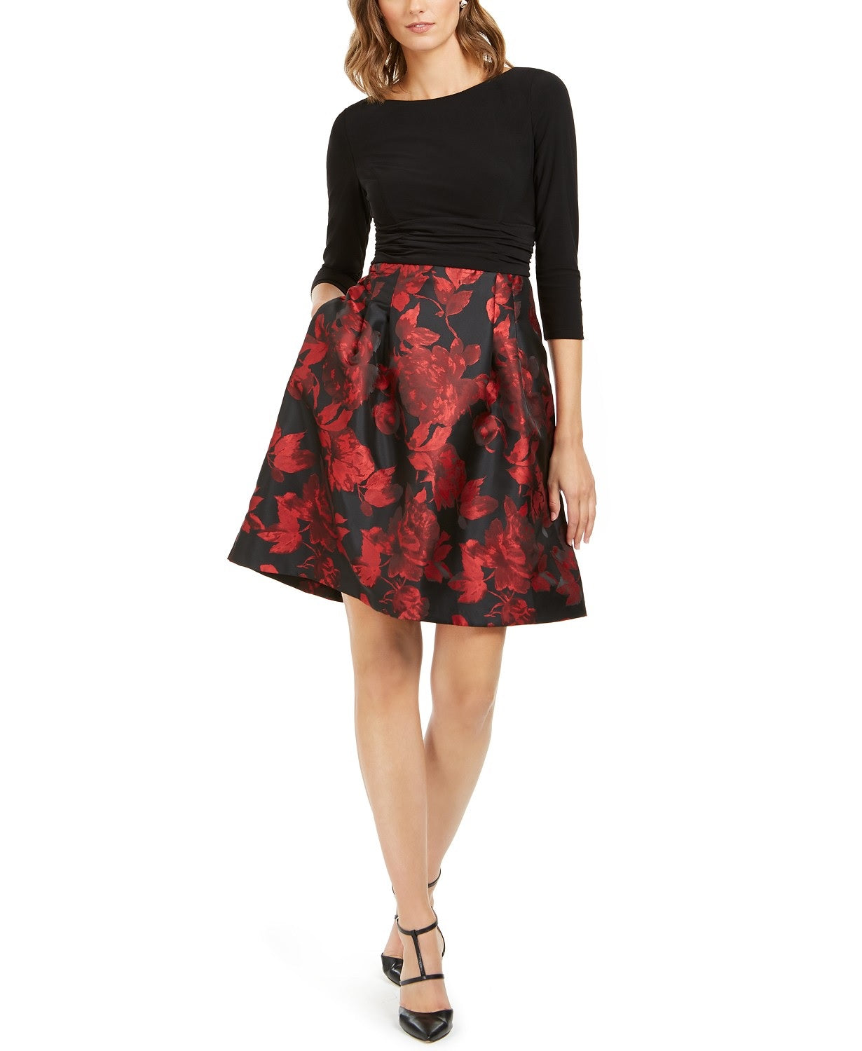 Vestido feminino Jessica Howard com saia plissada e ajuste evasê, preto, tamanho 12