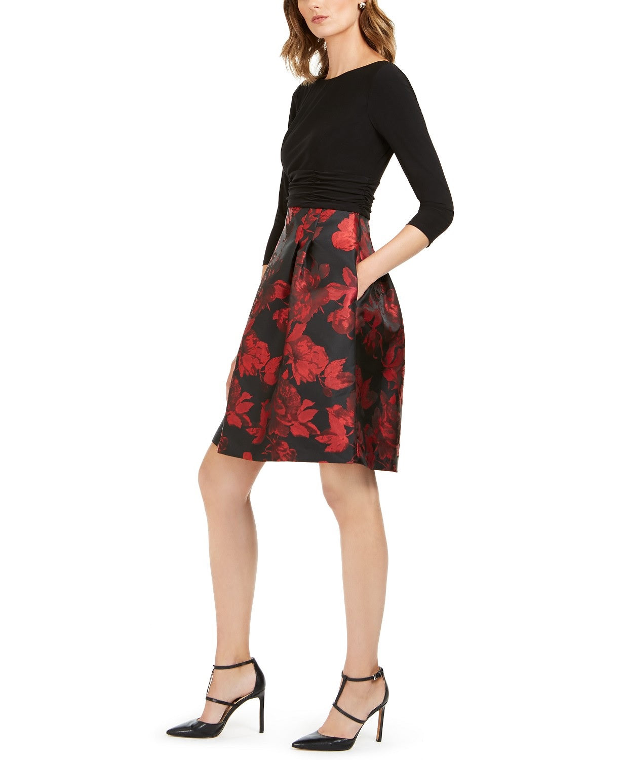 Vestido feminino Jessica Howard com saia plissada e ajuste evasê, cor carvão, tamanho 16