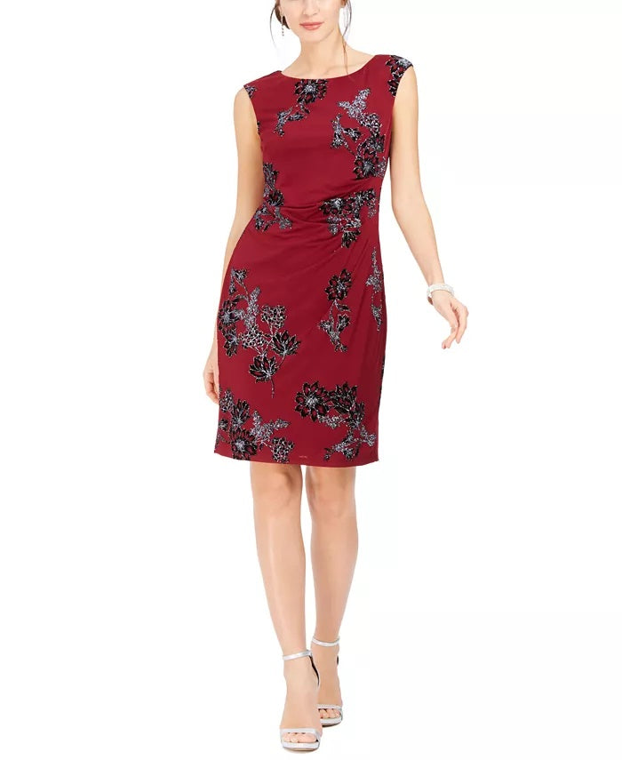Vestido justo de veludo brilhante feminino Jessica Howard, tamanho 12, vermelho, pequeno