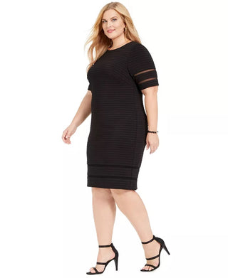 Vestido feminino plus size com acabamento ilusionista canelado Jessica Howard, preto, tamanho 22