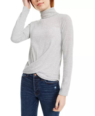 Blusa de gola alta Crave Fame Juniors Cozy Twist-Front, tamanho P, prata