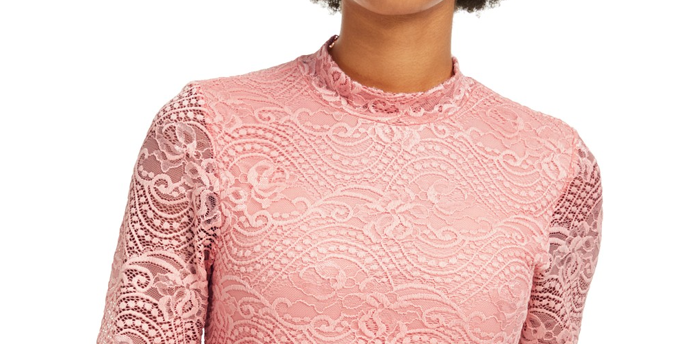 Blusa de renda com gola alta Crave Fame Juniors, tamanho médio, rosa, pequeno