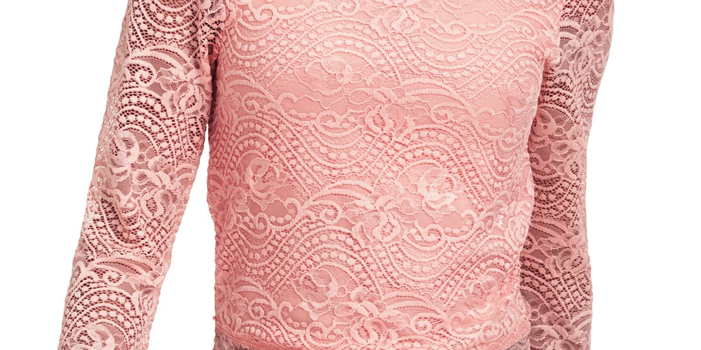 Blusa de renda com gola alta Crave Fame Juniors, tamanho médio, rosa, pequeno