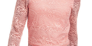 Crave Fame Juniors' Lace Mock-Neck Top Med Pink Size Small