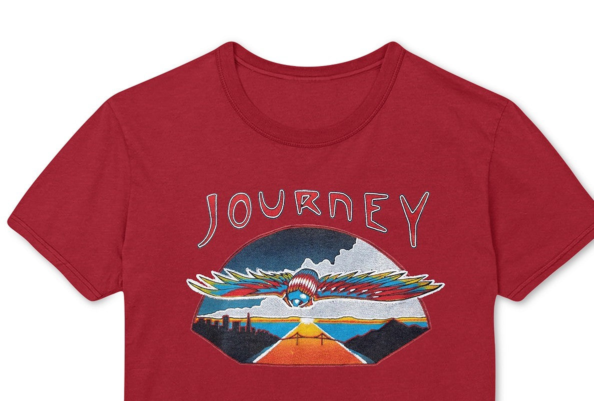 Camiseta gráfica masculina Journey Flying vermelha tamanho pequeno