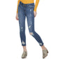 Calça jeans feminina Indigo Rein Junior com dois botões, azul médio, tamanho 11