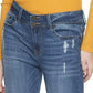 Calça jeans feminina Indigo Rein Junior com dois botões, azul médio, tamanho 11