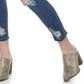 Calça jeans feminina Indigo Rein Junior com dois botões, azul médio, tamanho 11
