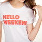 Camiseta estampada Hello Weekend feminina Love Tribe, tamanho grande, branca, para jovens