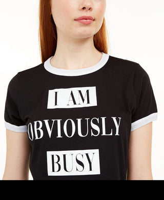 Camiseta Love Tribe Junior's Obviously Busy Graphic Ringer Preta Tamanho Médio