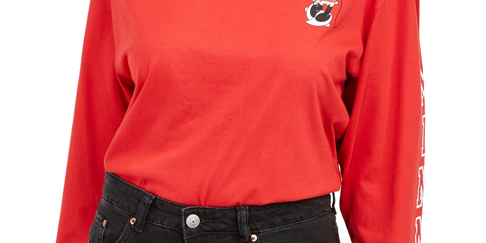 Camiseta estampada da Minnie Mouse da Disney Juniors, vermelha, tamanho pequeno