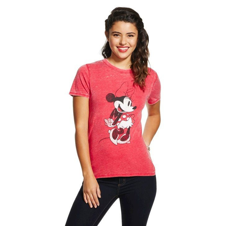 Camiseta estampada da Minnie Mouse da Disney Juniors, vermelha, tamanho extra grande