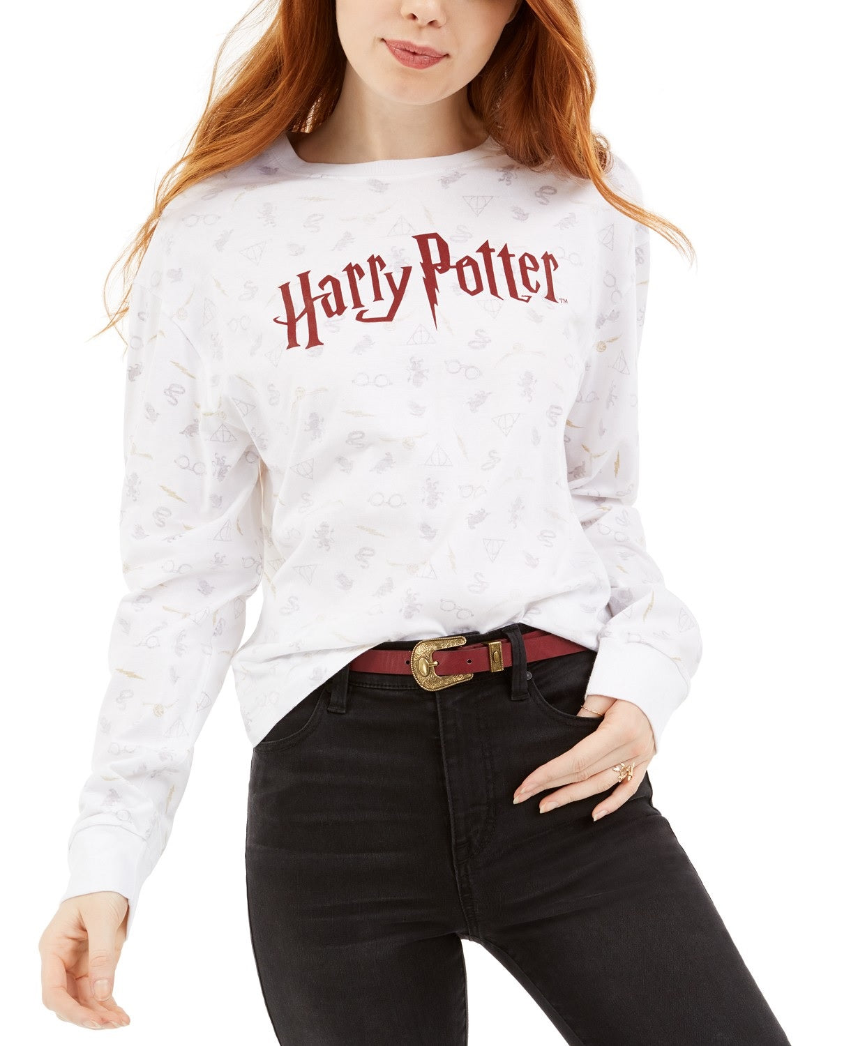 Camiseta gráfica Harry Potter da Warner Brothers Juniors, tamanho médio, branca