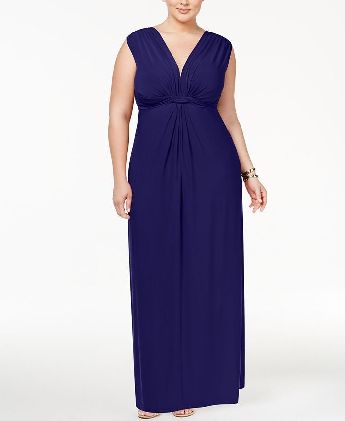 Vestido longo sem mangas com nó Love Squared feminino plus size, tamanho cobalto 1X