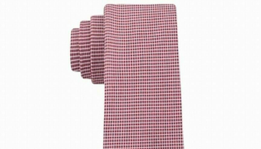 Gravata fina de seda Calvin Klein Micro Squares masculina vermelha tamanho regular