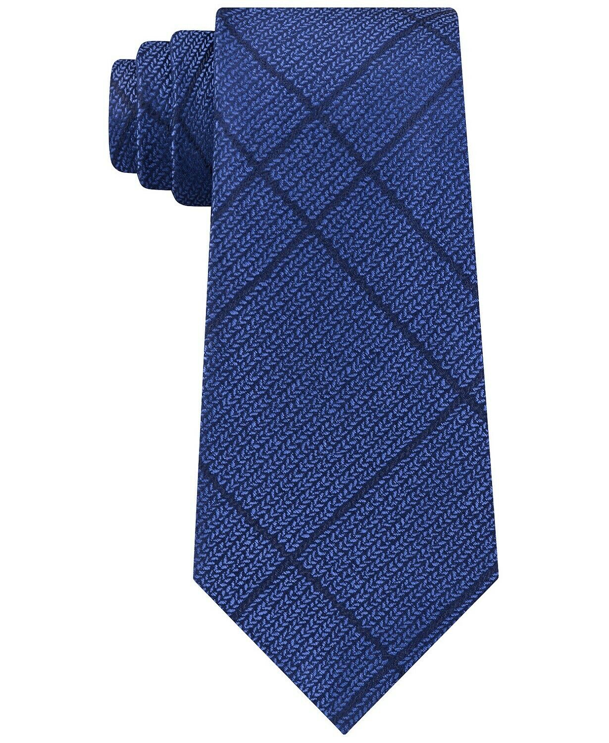 Gravata Calvin Klein Masculina Stitch Plaid Slim Silk Azul Tamanho Único