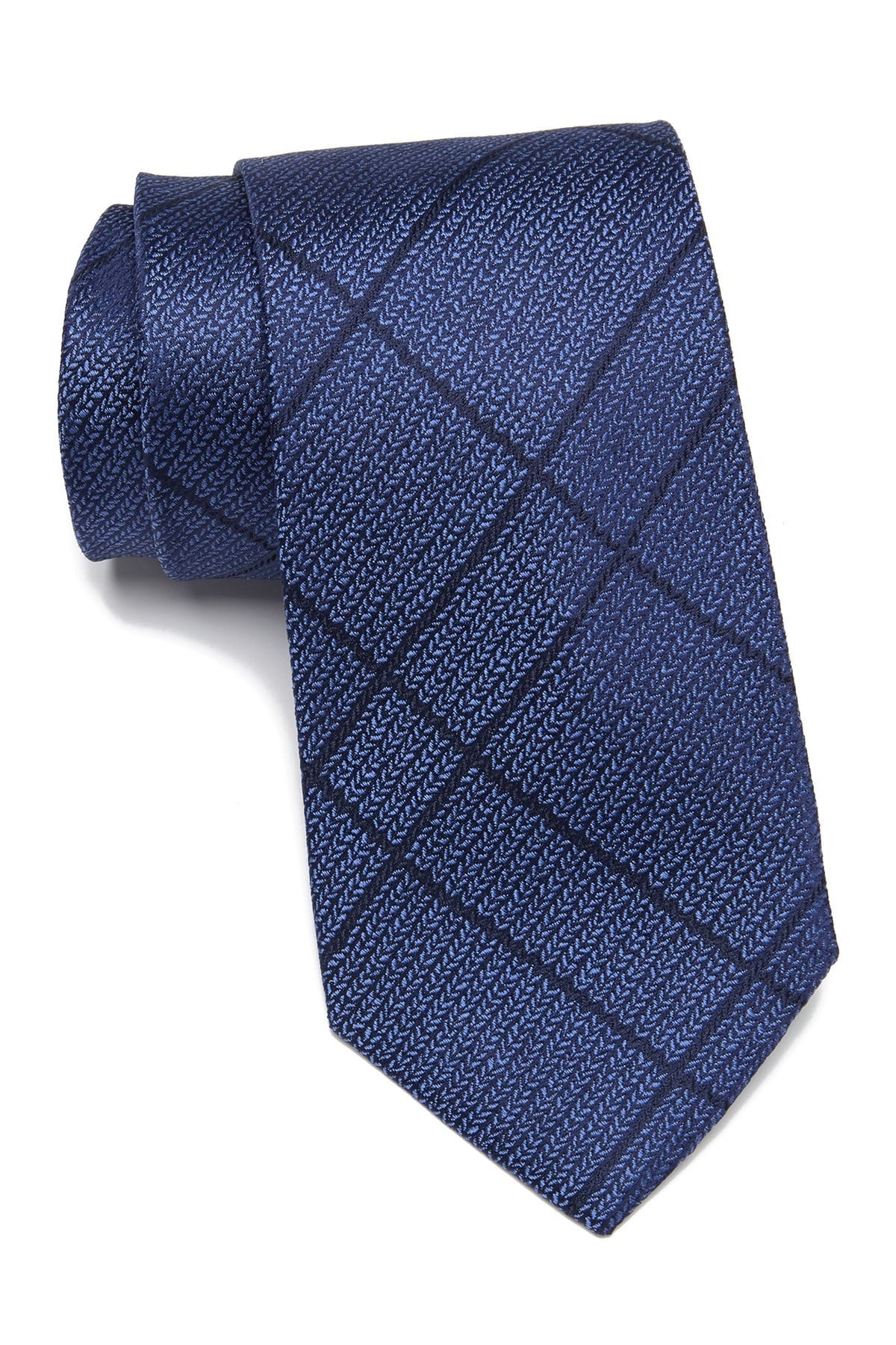 Gravata Calvin Klein Masculina Stitch Plaid Slim Silk Azul Tamanho Único