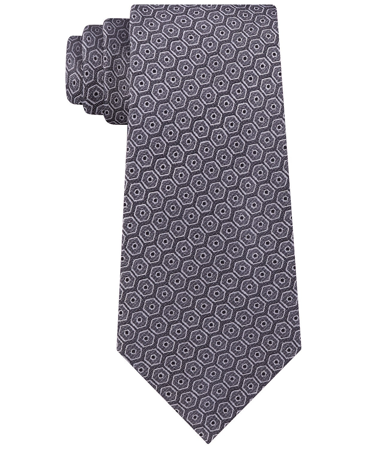 Gravata Calvin Klein Masculina Linear Hex-Dot de Seda Cinza Tamanho Regular