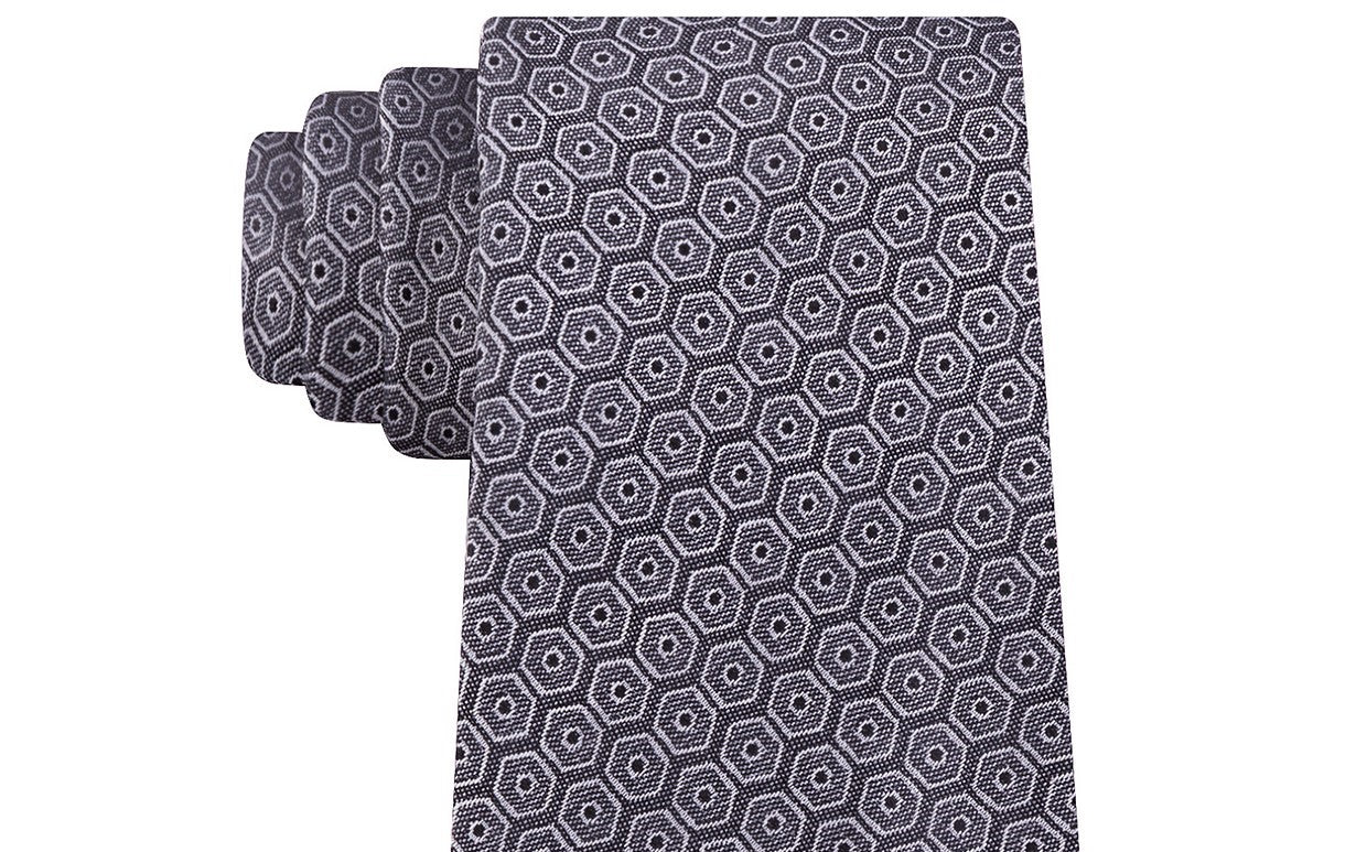 Gravata Calvin Klein Masculina Linear Hex-Dot de Seda Cinza Tamanho Regular