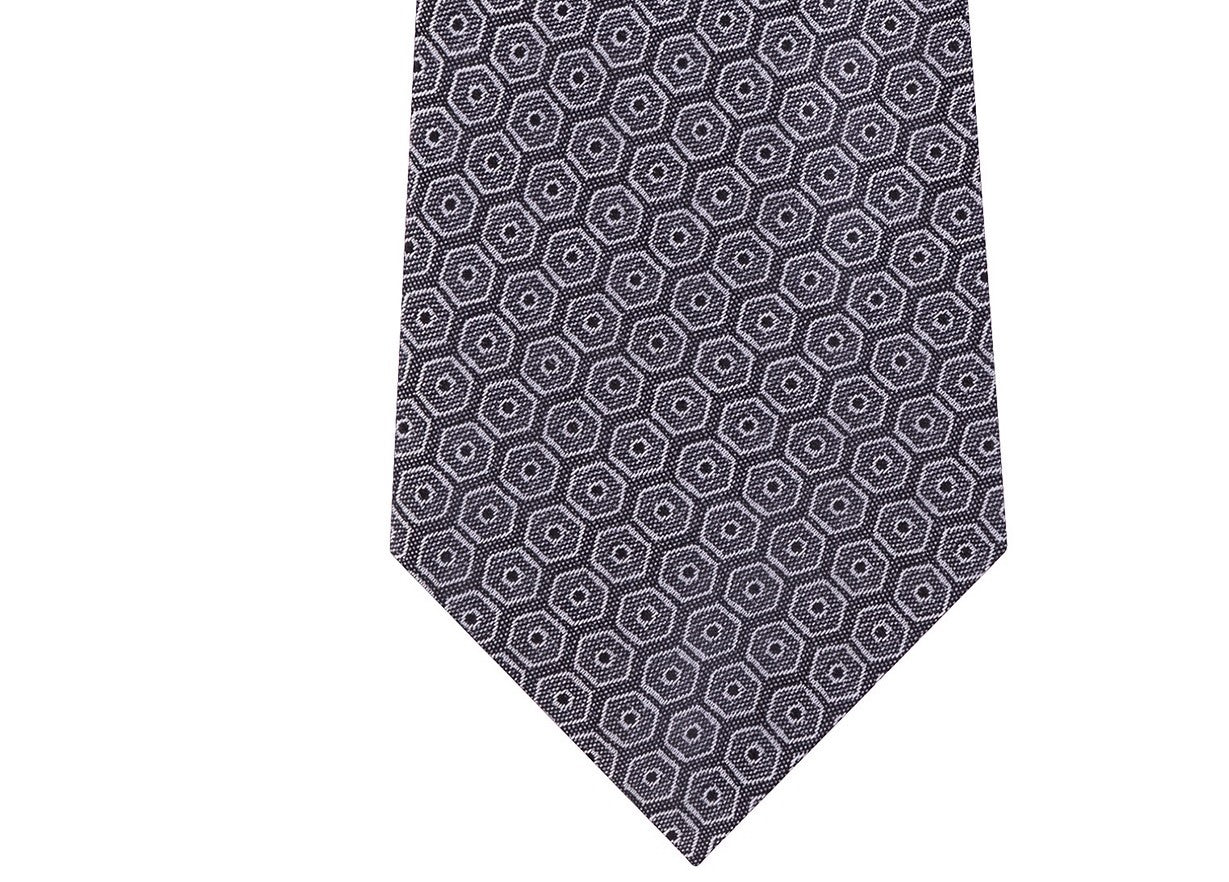 Gravata Calvin Klein Masculina Linear Hex-Dot de Seda Cinza Tamanho Regular