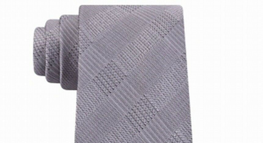 Gravata Calvin Klein Masculina Slim Tonal Xadrez de Seda Cinza Tamanho Regular