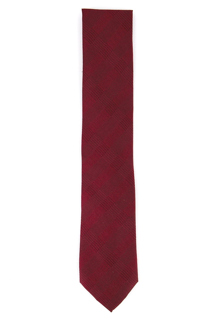 Gravata Calvin Klein Masculina Slim Tonal Xadrez de Seda Vermelha Escura Tamanho Regular