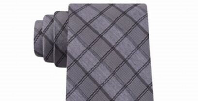 Gravata Slim Calvin Klein Masculina Jewel Graphic Check Cinza Tamanho Regular