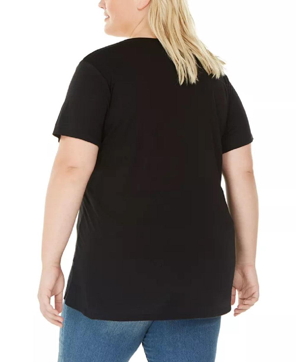 Camiseta feminina moderna e moderna com estampa gráfica Mischief Managed Plus Size, preta, tamanho 2X