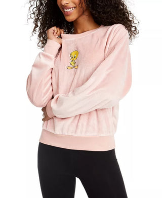 Warner Brothers Junior's Tweety Bird Fuzzy Top Rosa Tamanho Grande