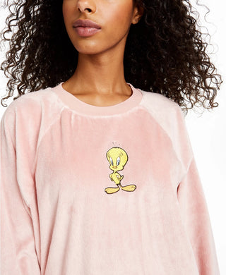 Warner Brothers Junior's Tweety Bird Fuzzy Top Rosa Tamanho Grande
