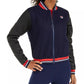 Jaqueta bomber listrada varsity feminina Fila Anais azul-marinho tamanho extra pequeno