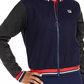 Jaqueta bomber listrada varsity feminina Fila Anais azul-marinho tamanho extra pequeno