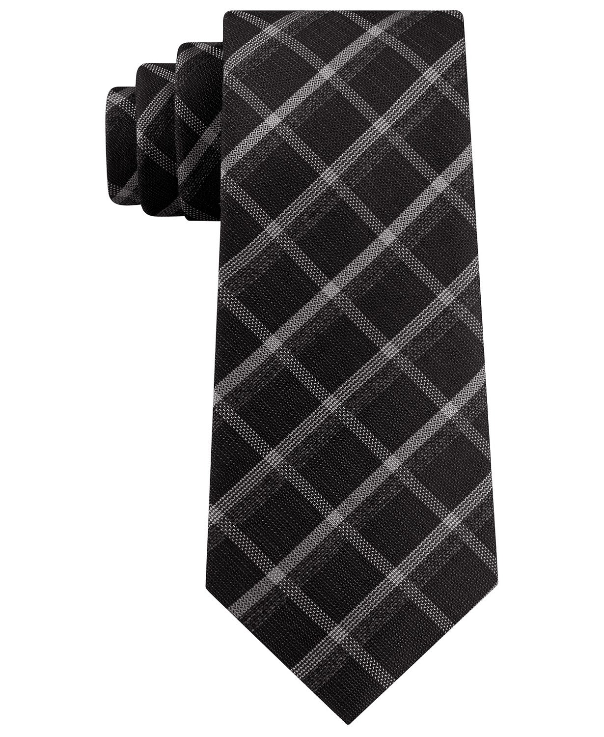 Gravata xadrez clássica masculina Kenneth Cole Reaction Stone, preta, tamanho regular
