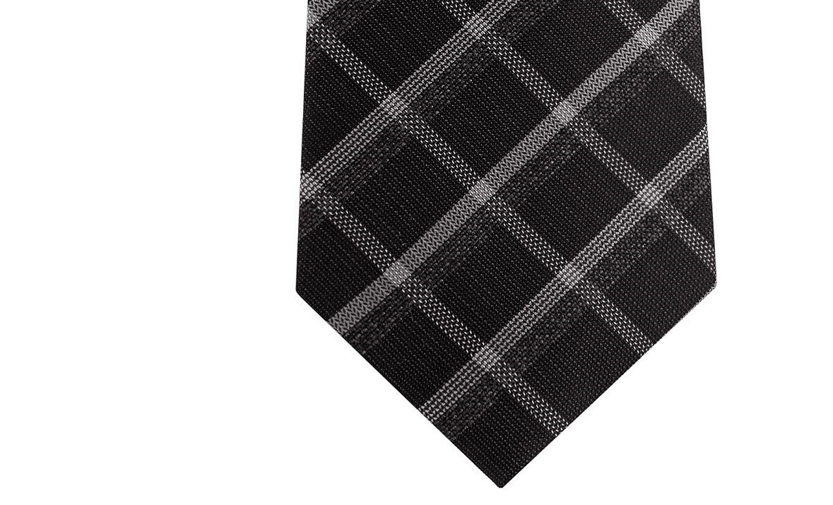 Gravata xadrez clássica masculina Kenneth Cole Reaction Stone, preta, tamanho regular