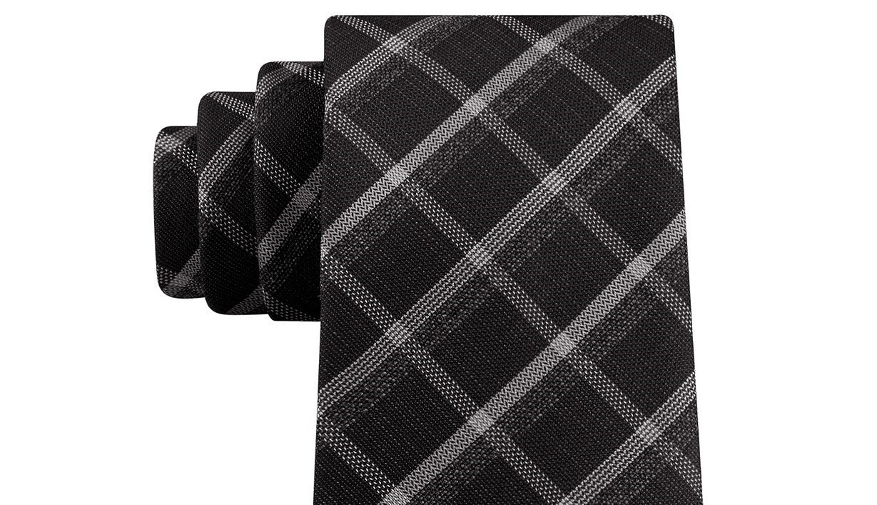Gravata xadrez clássica masculina Kenneth Cole Reaction Stone, preta, tamanho regular