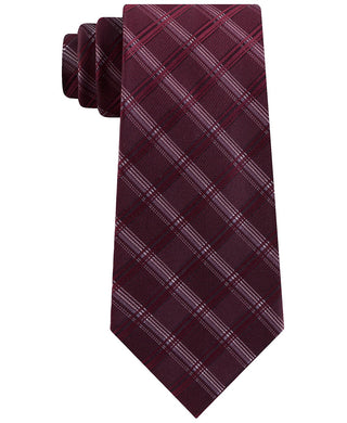 Gravata xadrez Adam Slim Kenneth Cole Reaction masculina vermelha escura tamanho regular