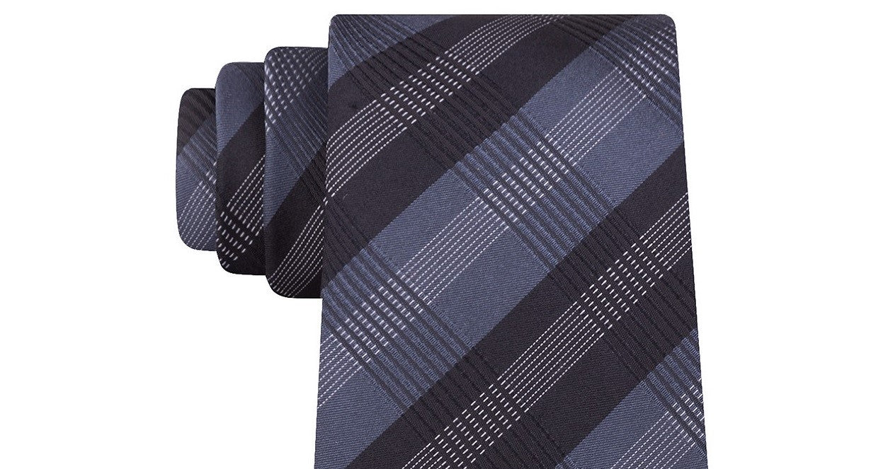Gravata xadrez slim masculina Kenneth Cole Reaction, preta, tamanho regular