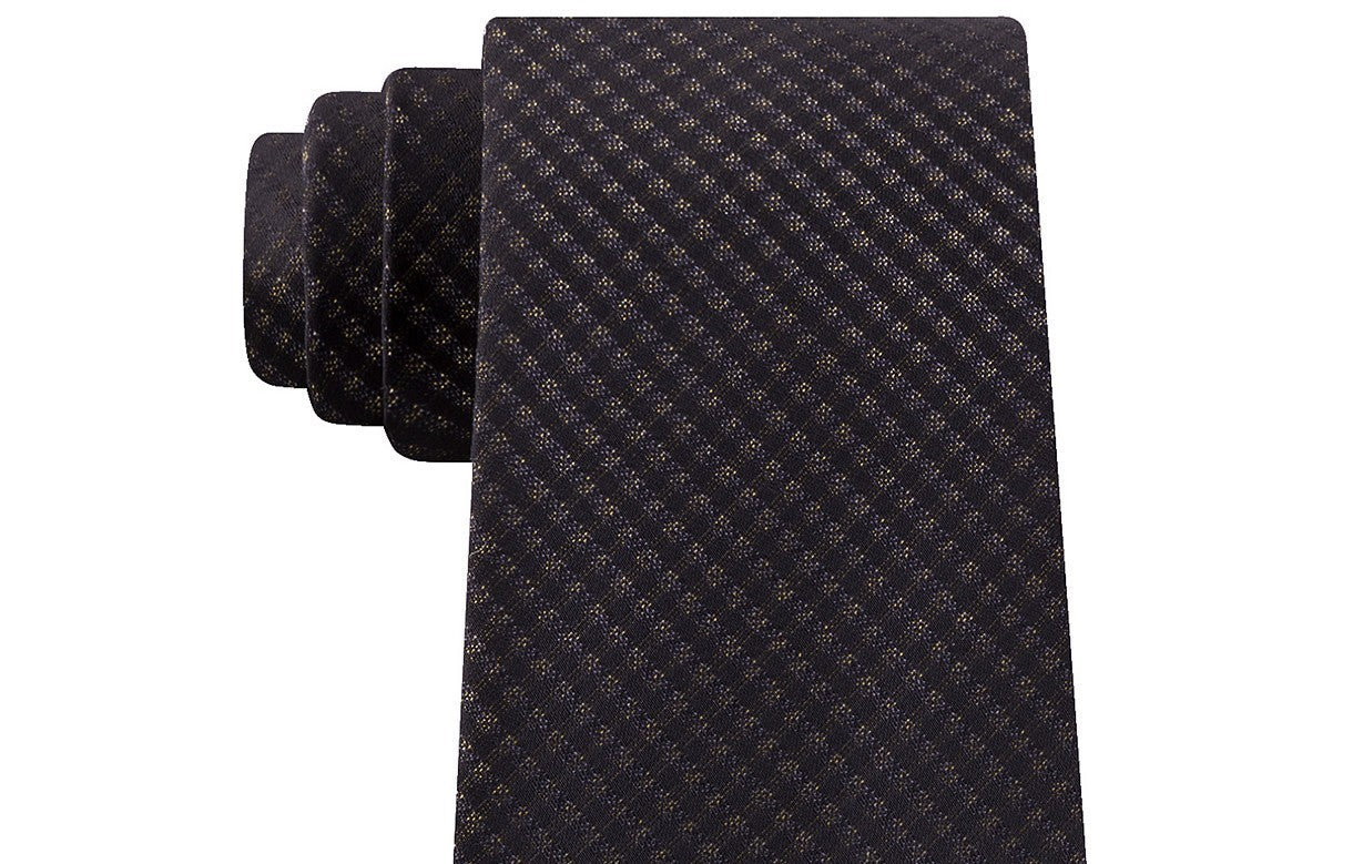 Gravata Kenneth Cole Reaction Slim Fine Metallic Grid Masculina Preta Tamanho Regular