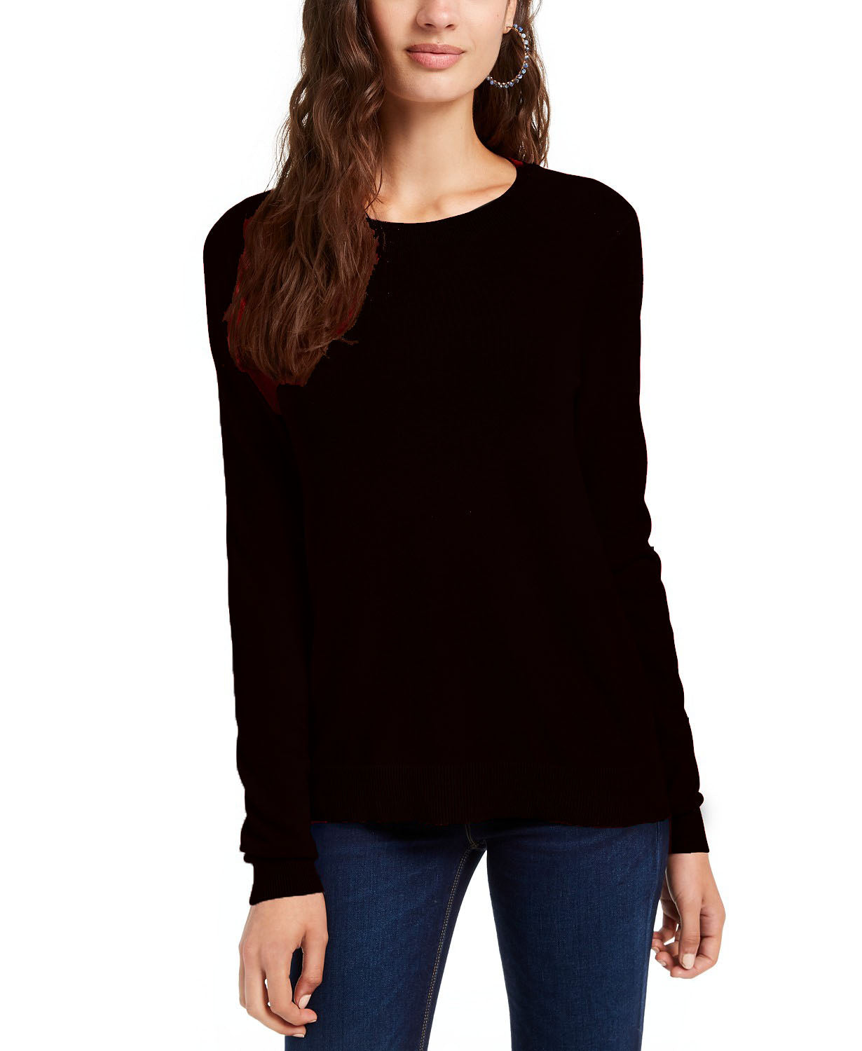 Suéter feminino Planet Gold Juniors com gola redonda, preto, tamanho médio